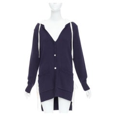 Monse cardigan con cappuccio in misto cotone bianco e blu, con lacci XS