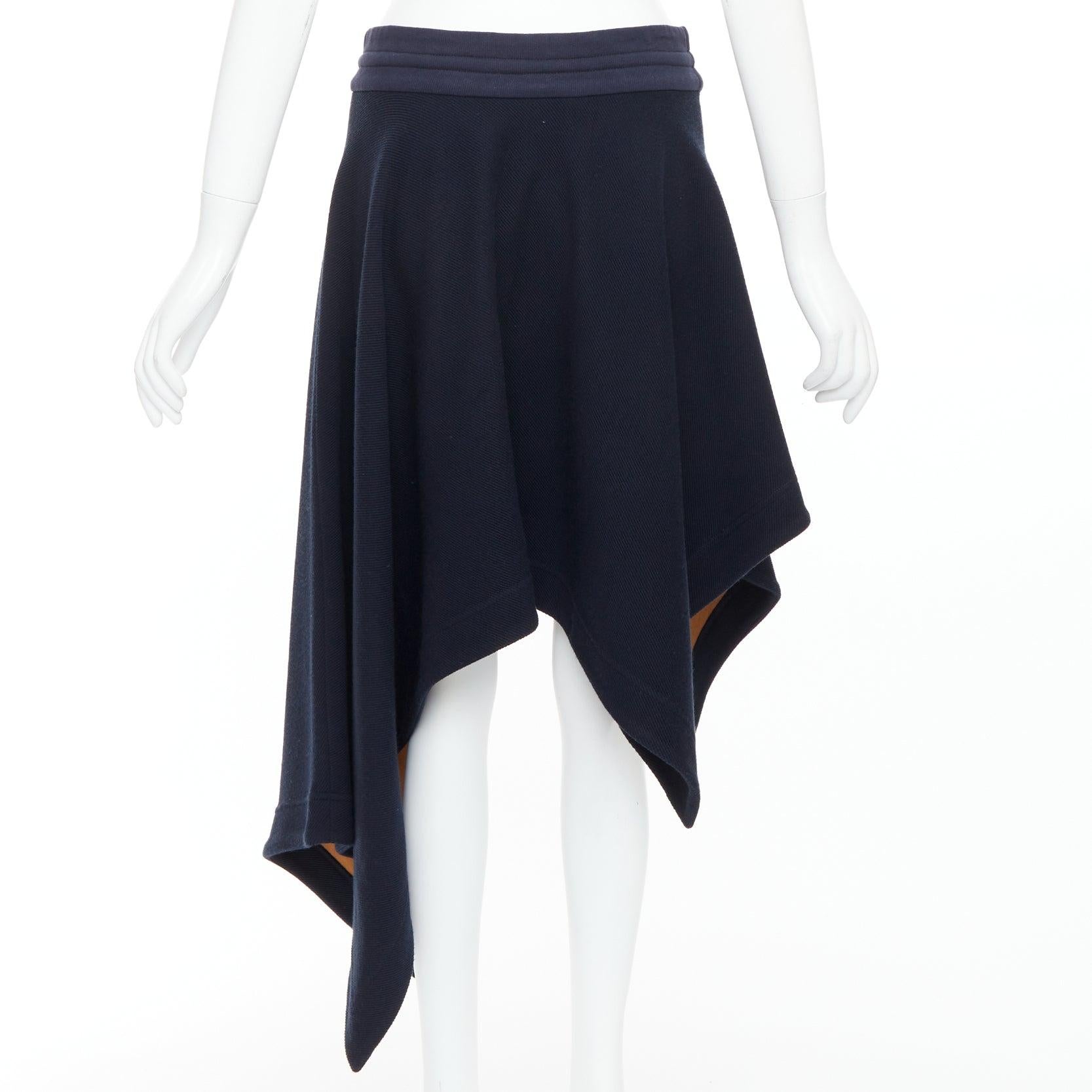 Women's MONSE navy wool blend brown logo lining asymmetric skirt US6 M For Sale