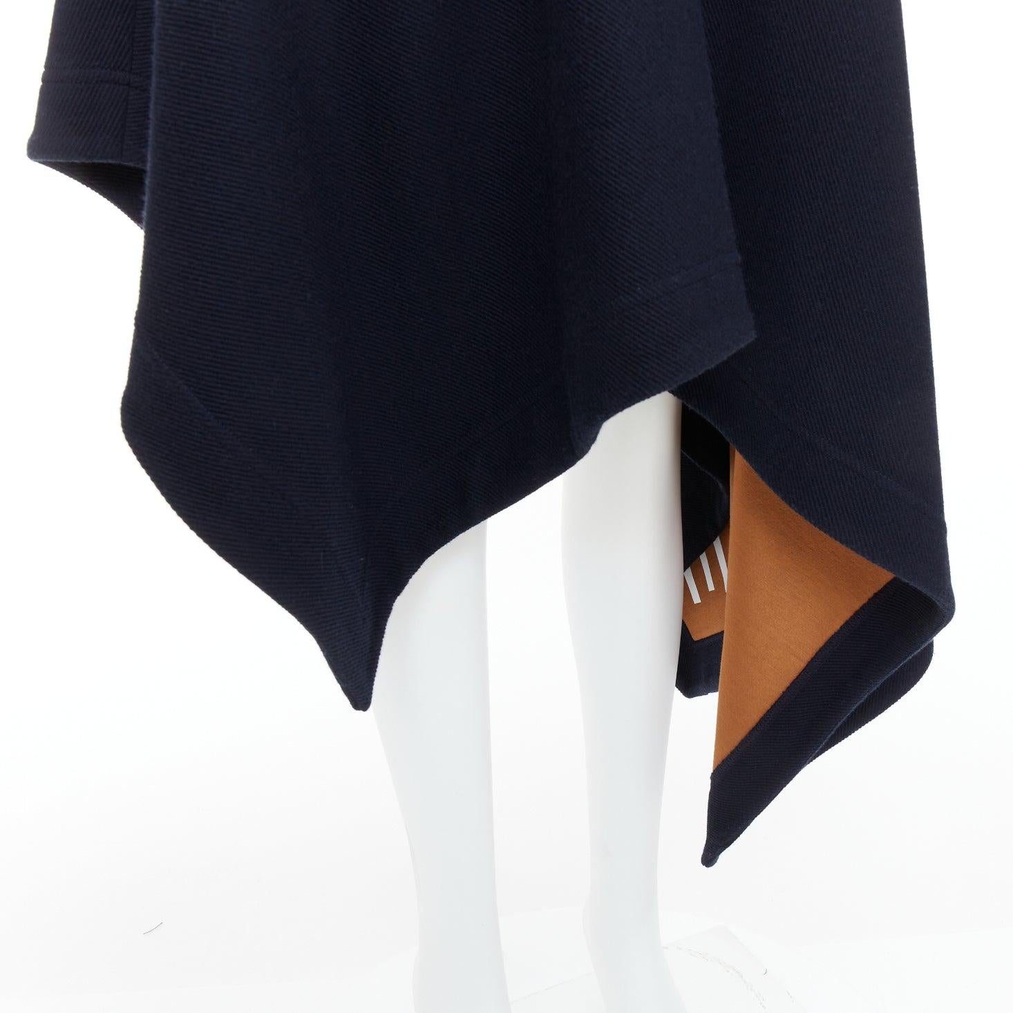 MONSE navy wool blend brown logo lining asymmetric skirt US6 M For Sale 2