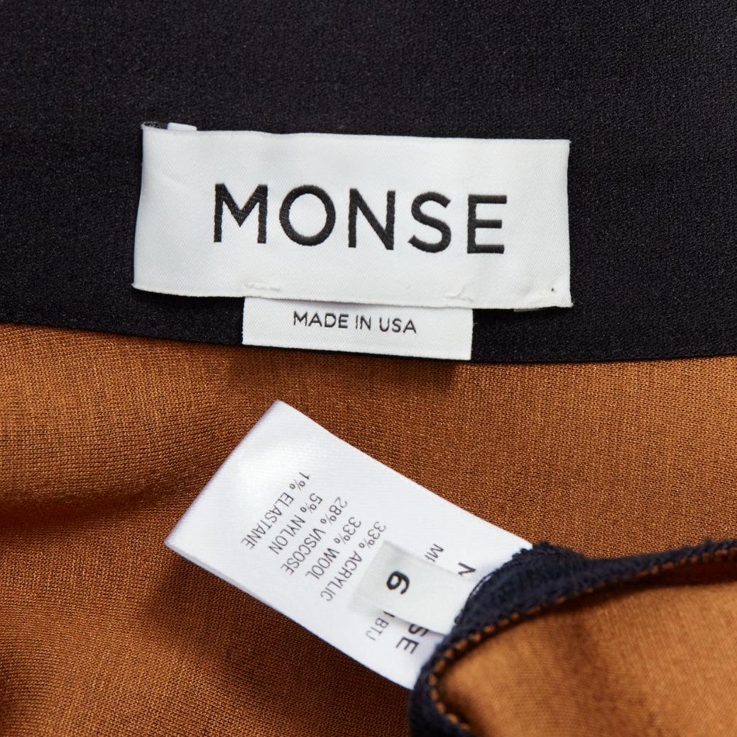 MONSE navy wool blend brown logo lining asymmetric skirt US6 M For Sale 3