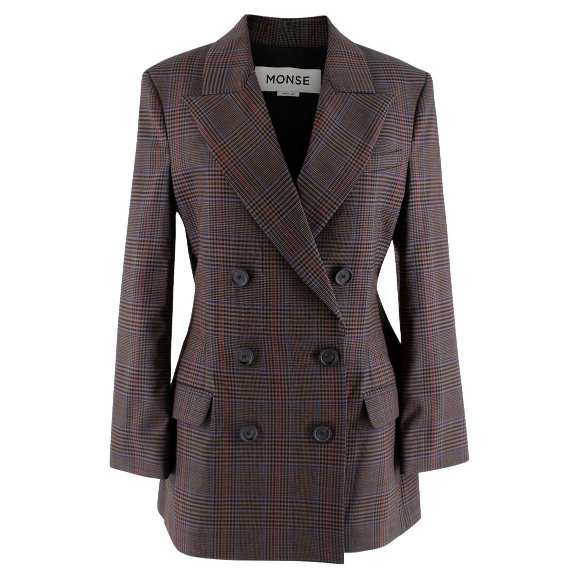 Monse Prince of Wales Check Wool Blend Double Breasted Blazer - US size 4 For Sale