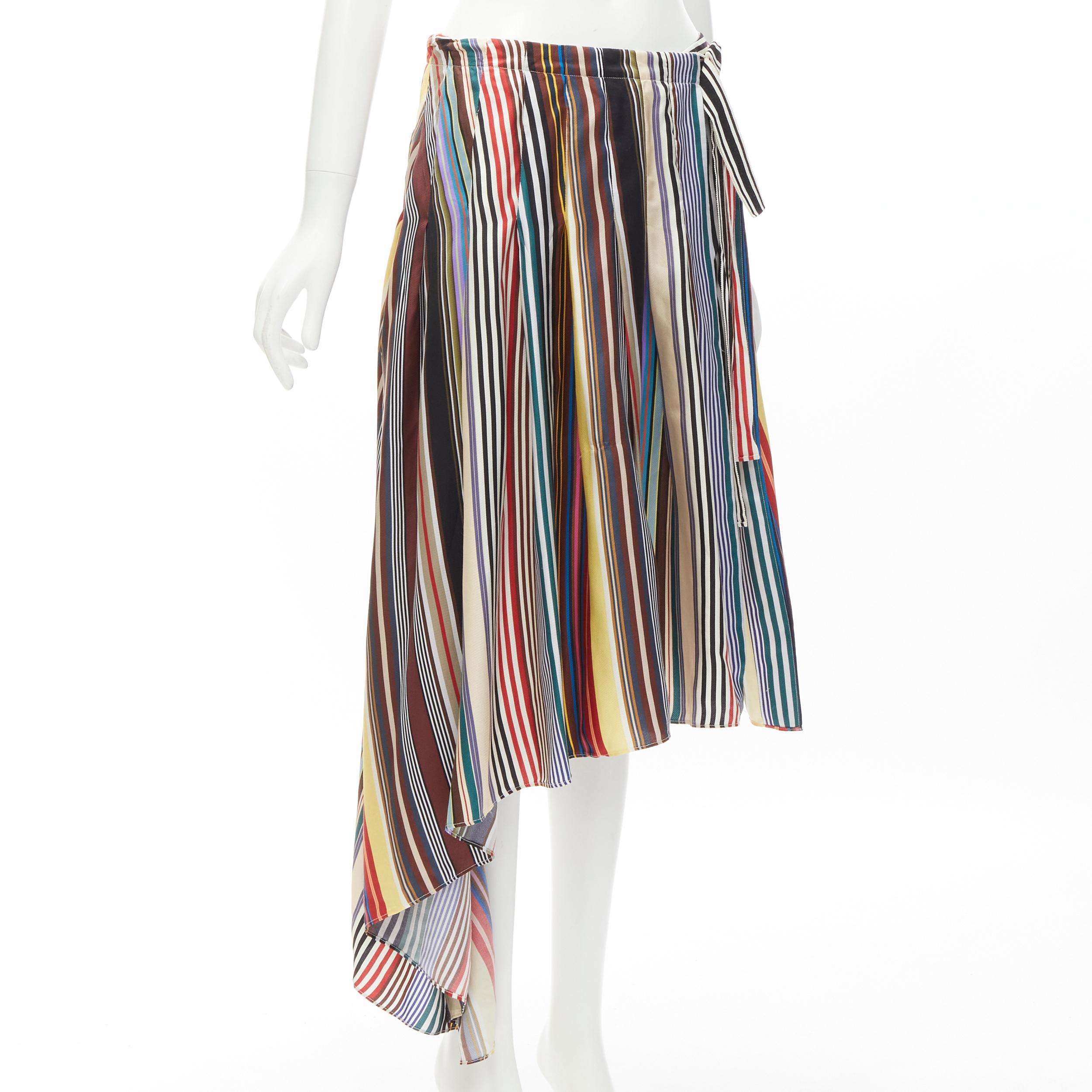 Gray MONSE rainbow striped silk belted front asymmetric skirt US6 M For Sale