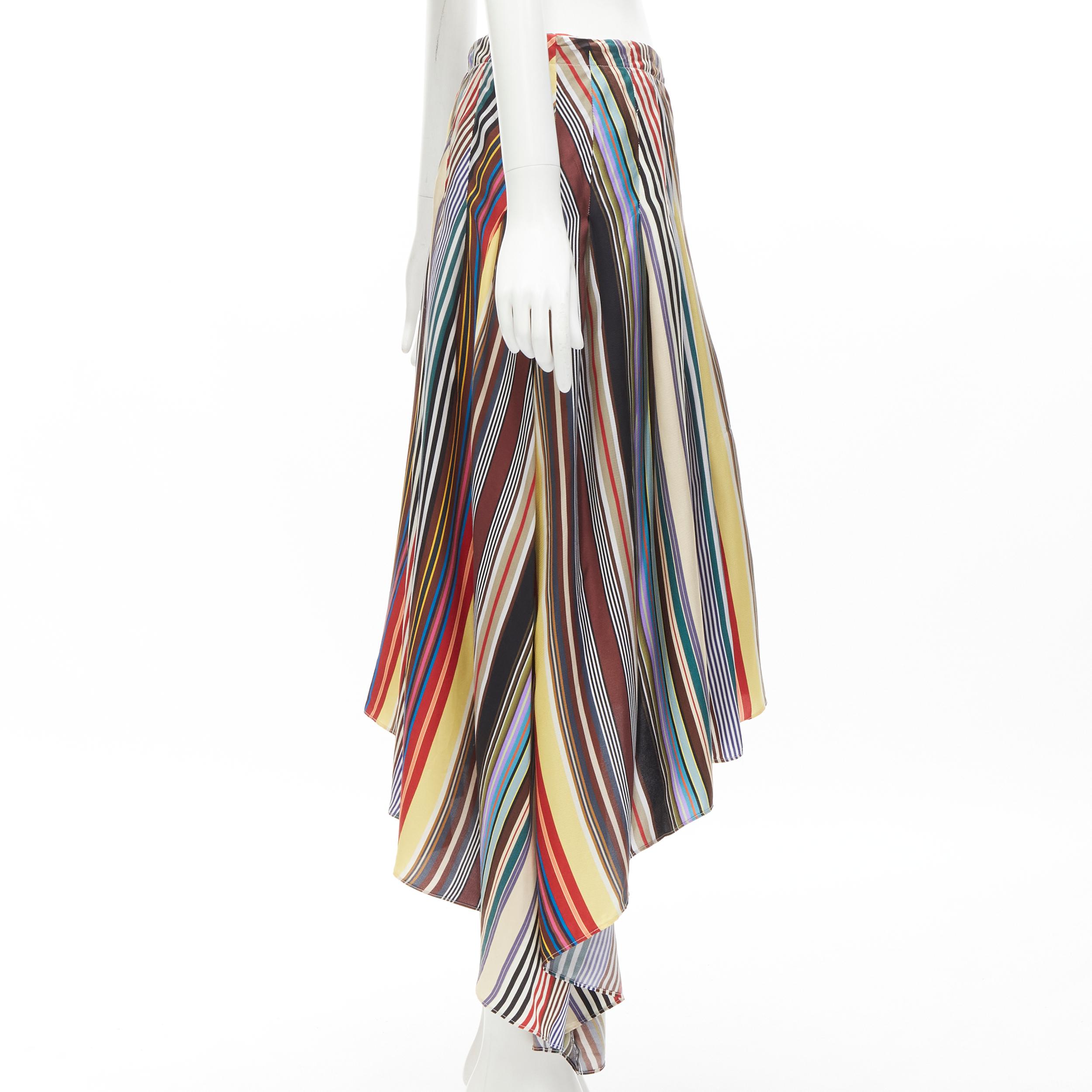 MONSE rainbow striped silk belted front asymmetric skirt US6 M In Excellent Condition For Sale In Hong Kong, NT