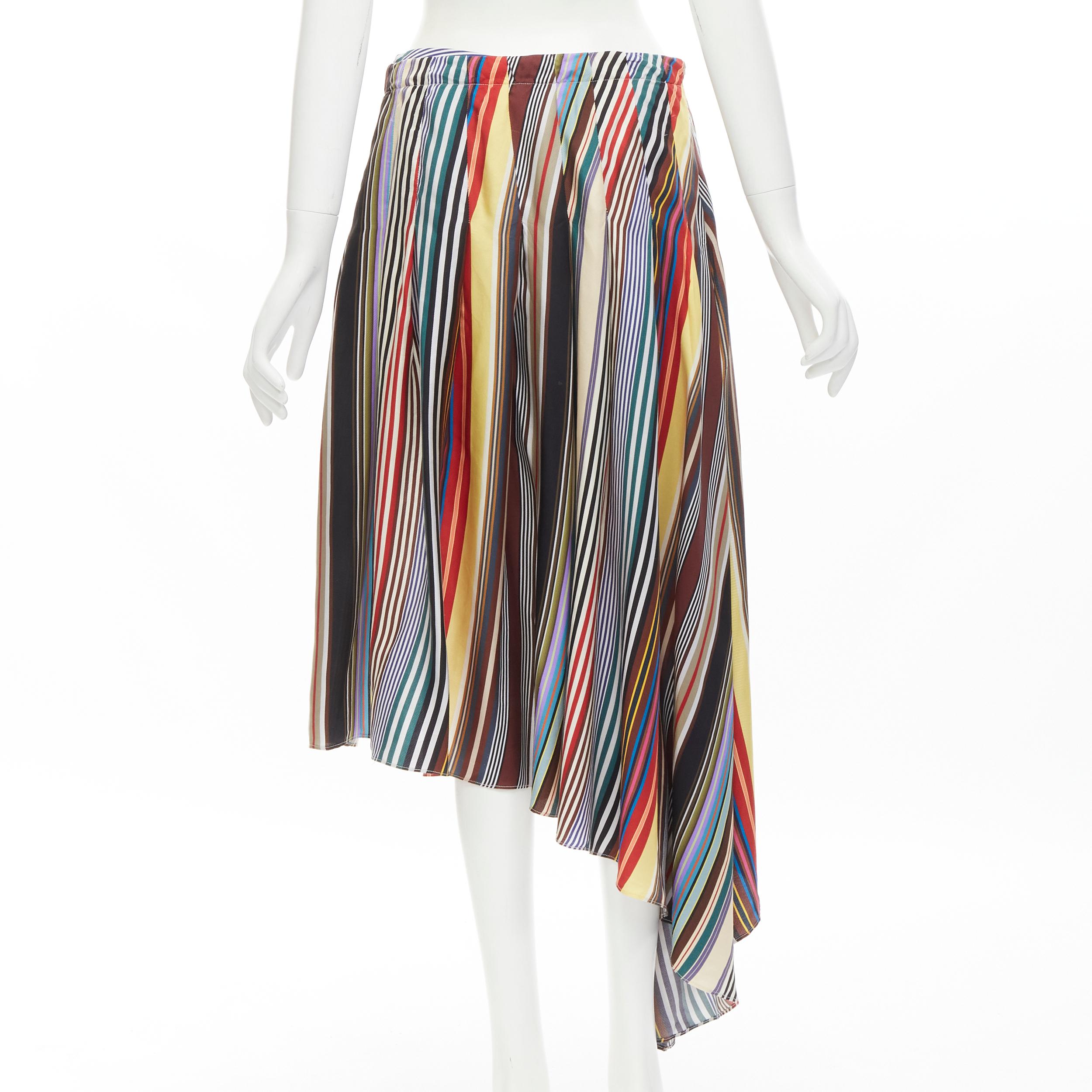 Women's MONSE rainbow striped silk belted front asymmetric skirt US6 M For Sale