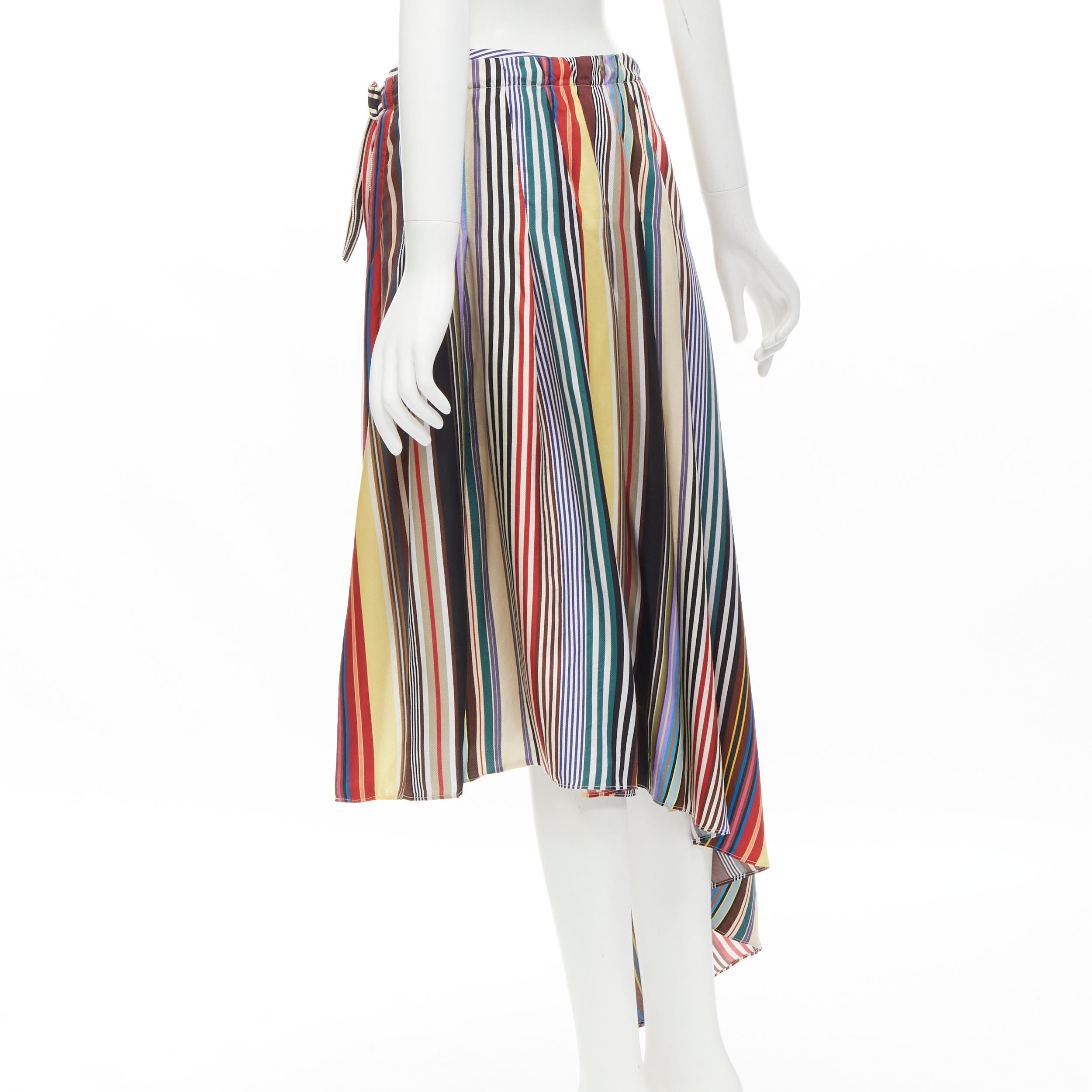 MONSE rainbow striped silk belted front asymmetric skirt US6 M For Sale 1