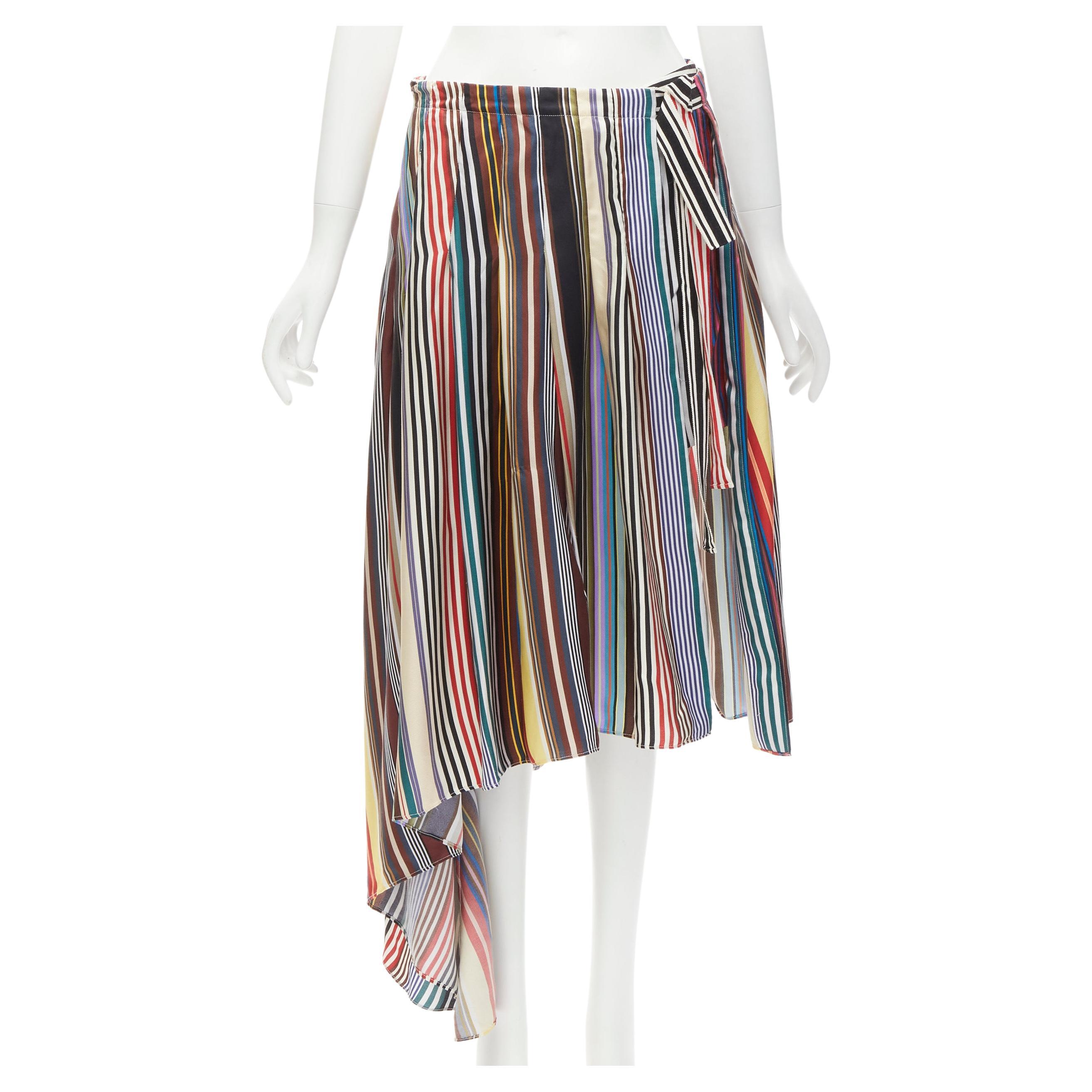 MONSE rainbow striped silk belted front asymmetric skirt US6 M For Sale