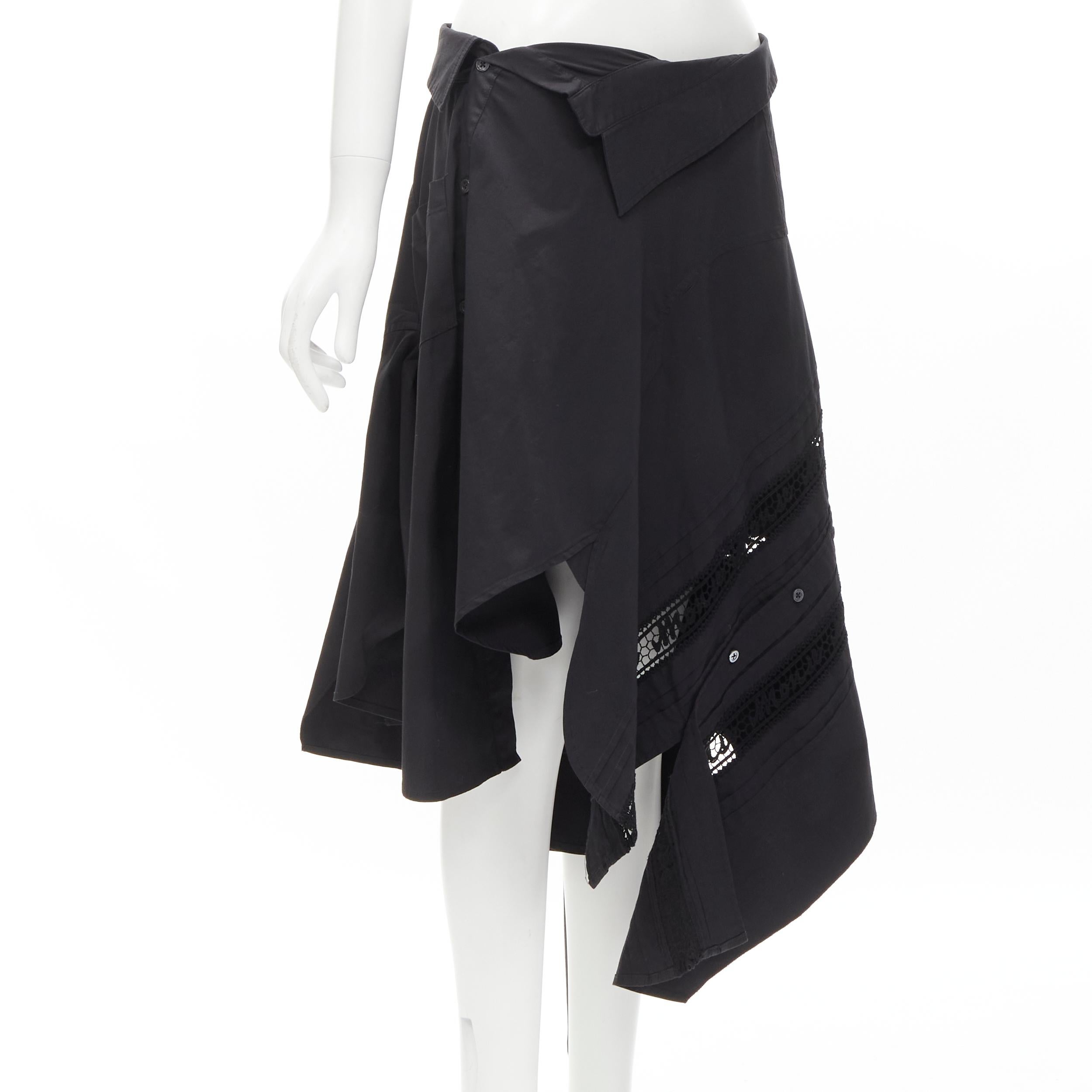 Black MONSE Runway black cotton deconstructed sideway shirt skirt US4 S For Sale