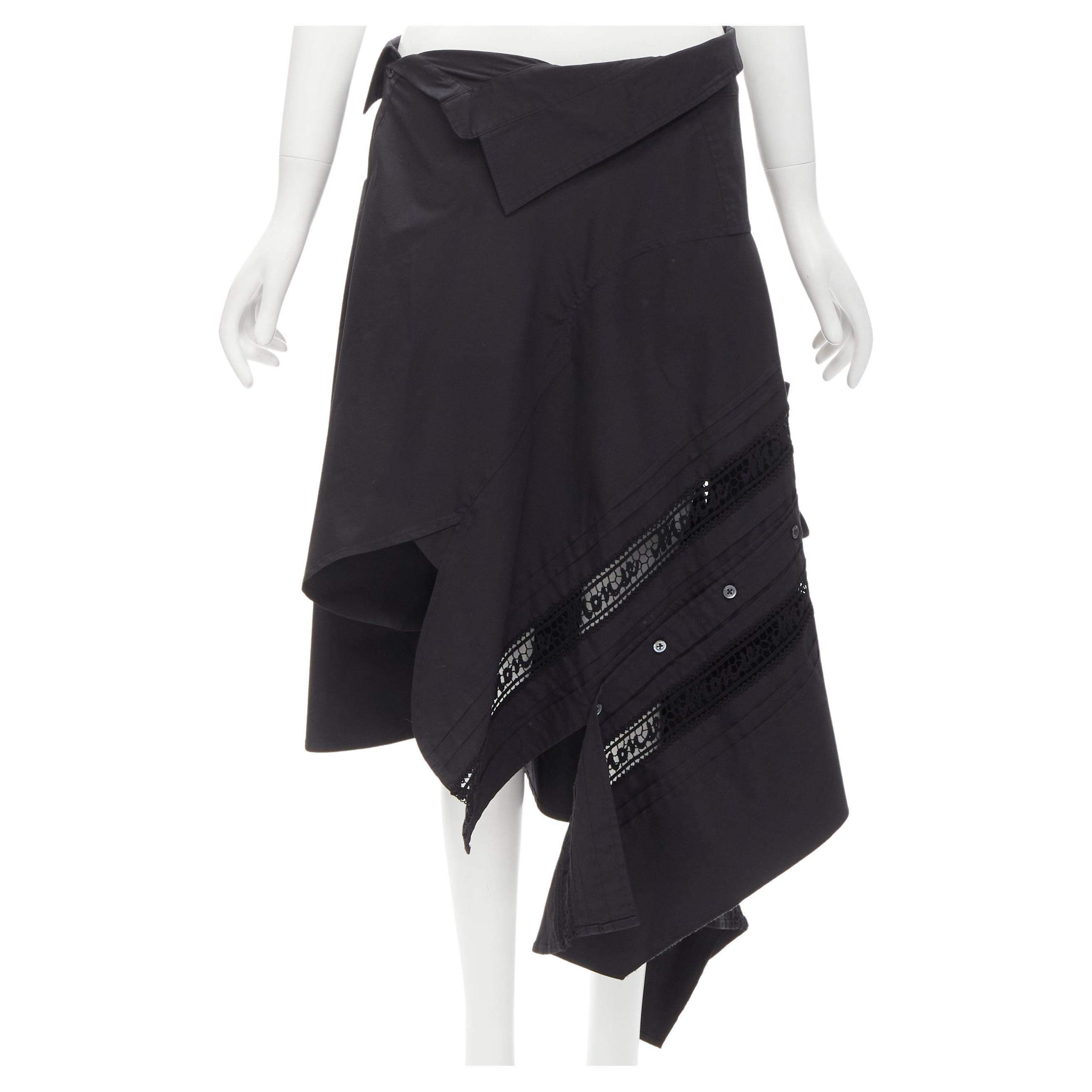 MONSE Runway black cotton deconstructed sideway shirt skirt US4 S For Sale