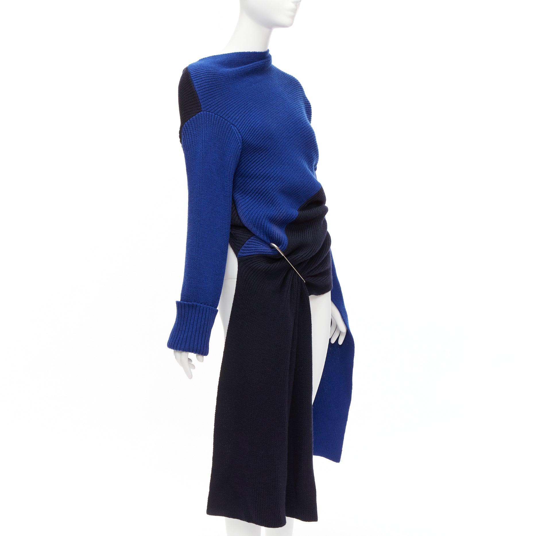 MONSE Runway merino wool blue navy colorblock XL pin cape sleeve sweater XS In Excellent Condition For Sale In Hong Kong, NT
