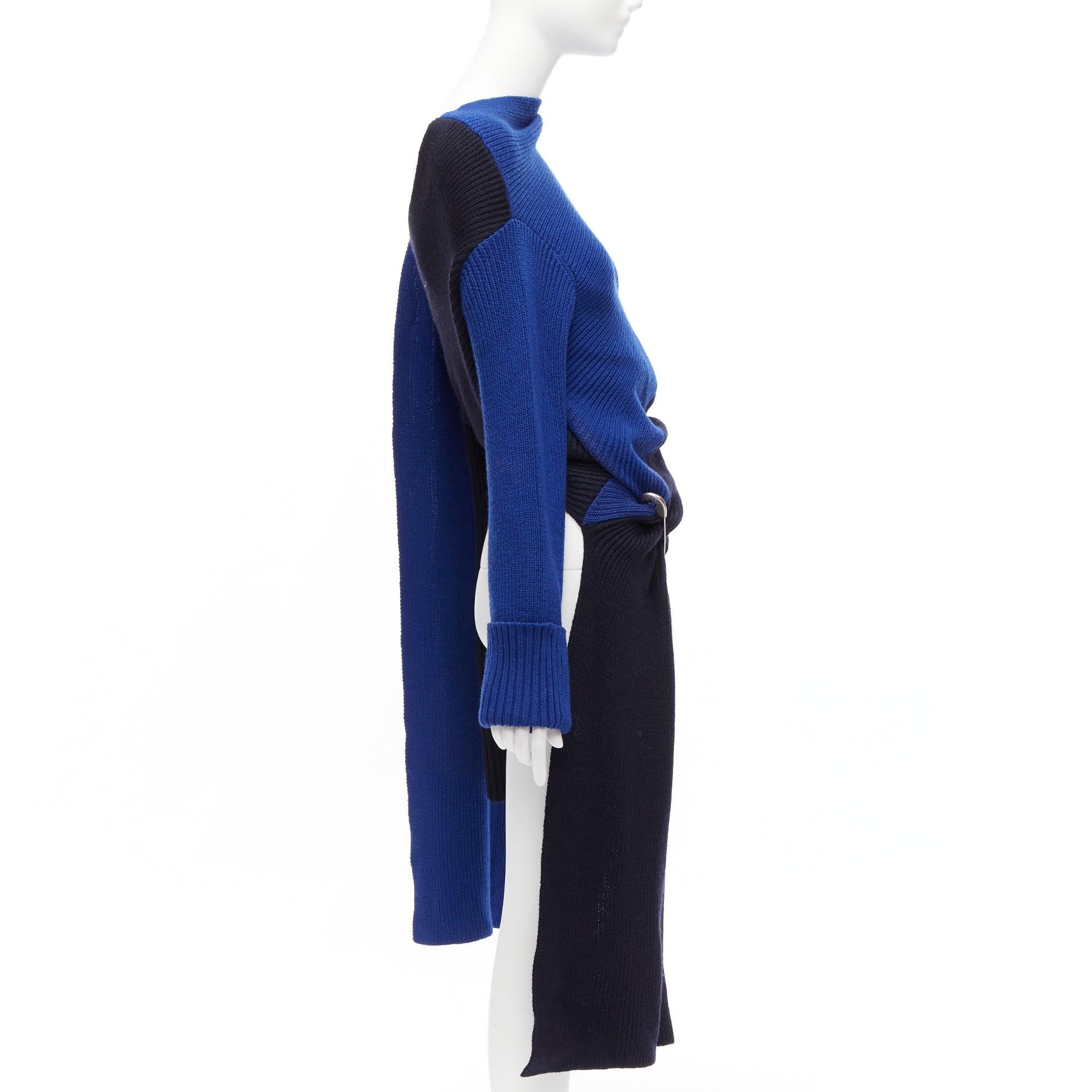 Women's MONSE Runway merino wool blue navy colorblock XL pin cape sleeve sweater XS For Sale