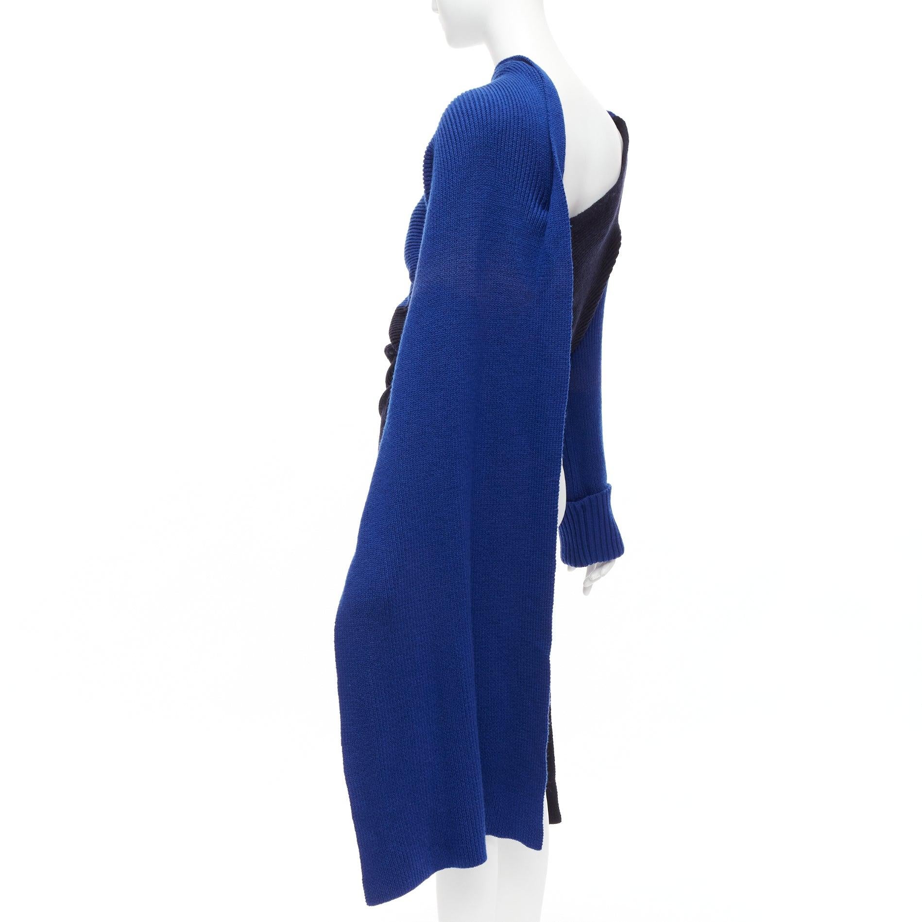 MONSE Runway merino wool blue navy colorblock XL pin cape sleeve sweater XS For Sale 2