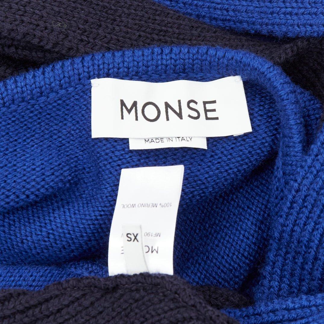 MONSE Runway merino wool blue navy colorblock XL pin cape sleeve sweater XS For Sale 3