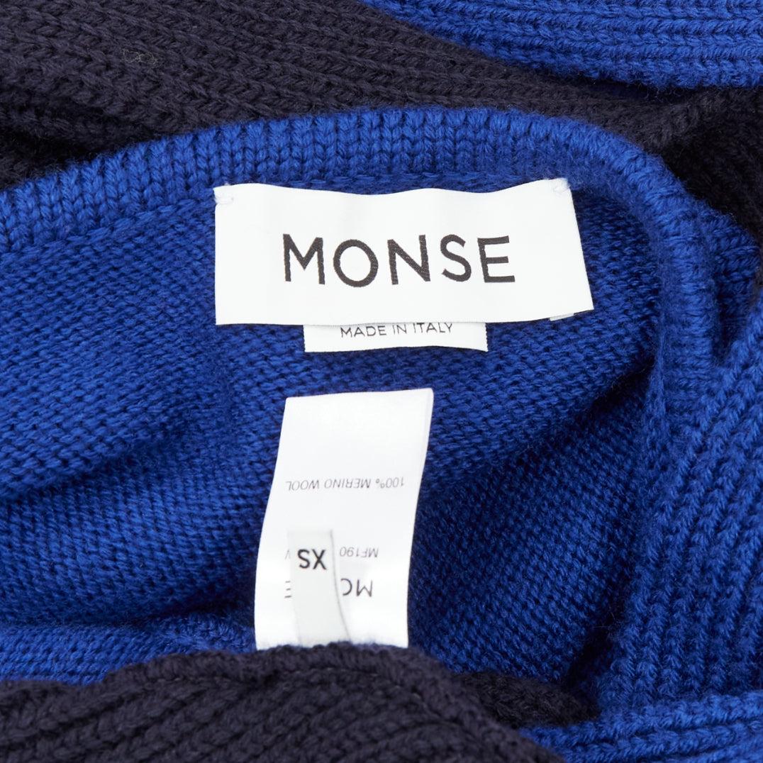 MONSE Runway merino wool blue navy colorblock XL pin cape sleeve sweater XS For Sale 4