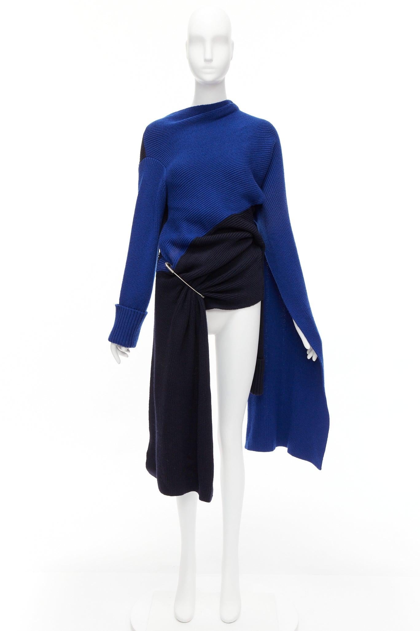 MONSE Runway merino wool blue navy colorblock XL pin cape sleeve sweater XS For Sale 5