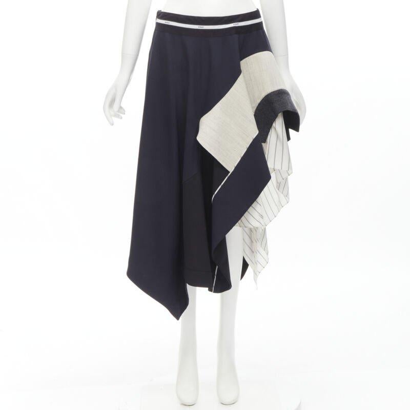 MONSE Runway mixed navy grey patchwork asymmetric skirt US4 S 5