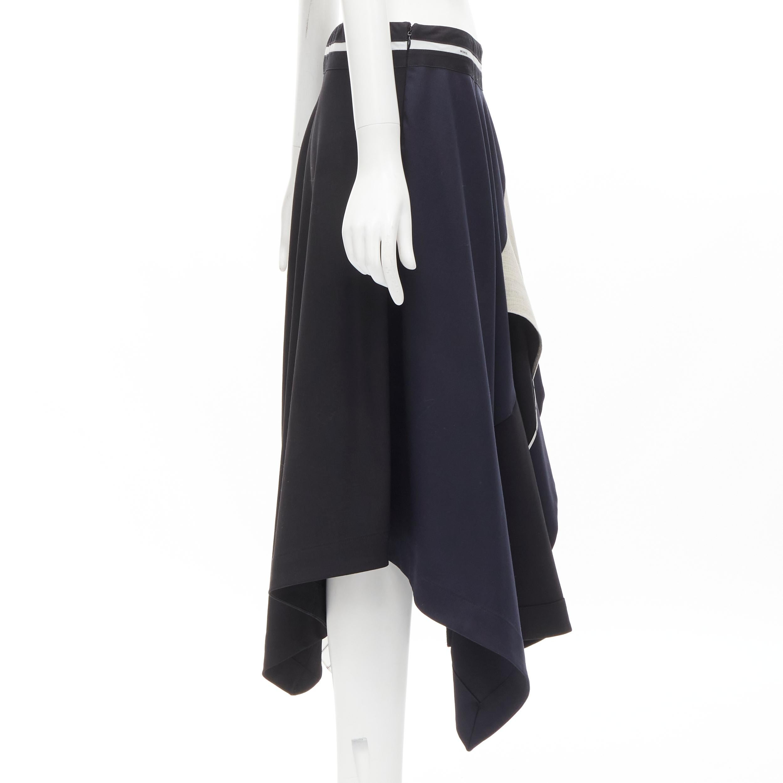 Black MONSE Runway mixed navy grey patchwork asymmetric skirt US4 S For Sale