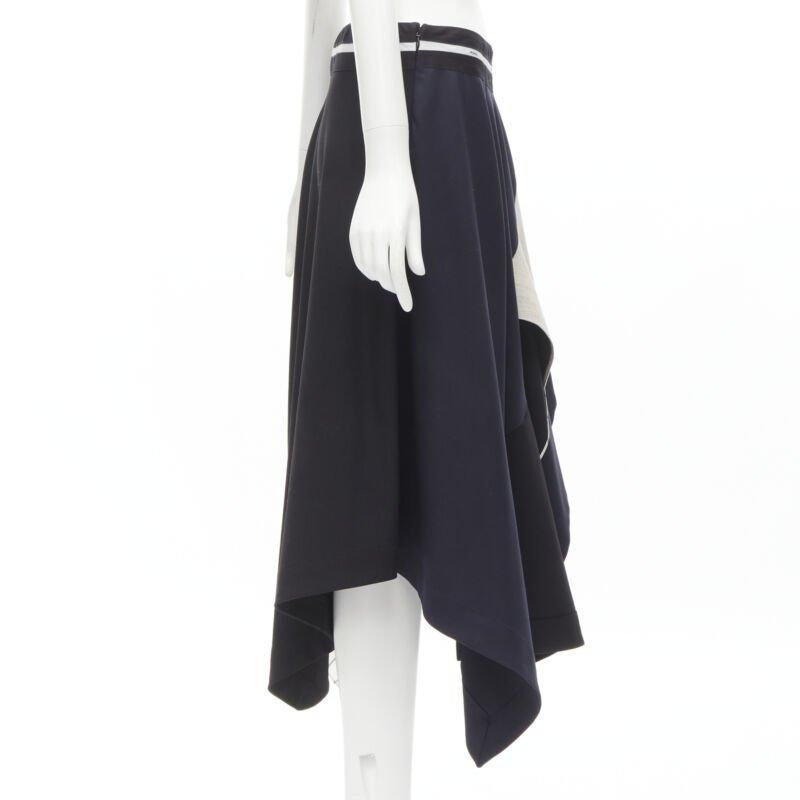 MONSE Runway mixed navy grey patchwork asymmetric skirt US4 S In Excellent Condition In Hong Kong, NT