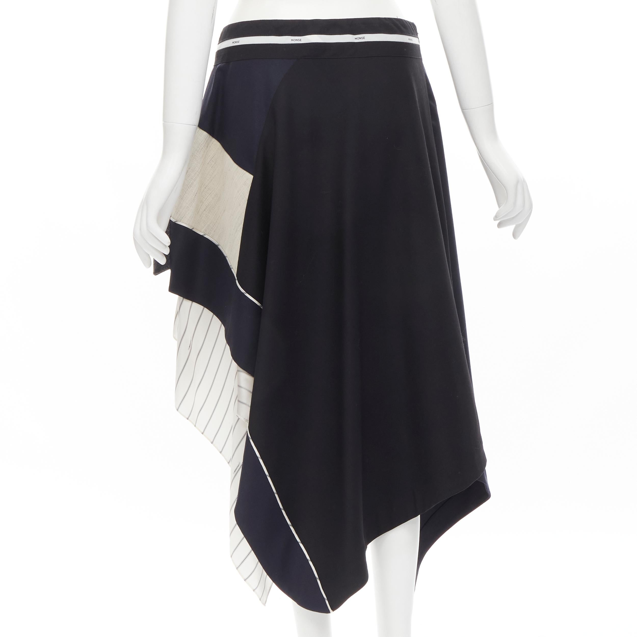 MONSE Runway mixed navy grey patchwork asymmetric skirt US4 S In Excellent Condition For Sale In Hong Kong, NT