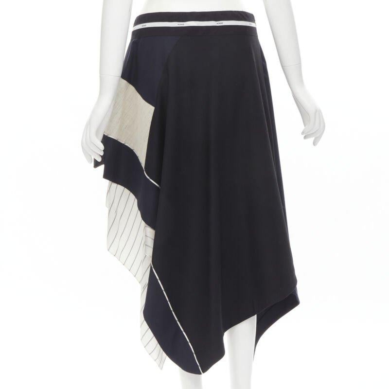 Women's MONSE Runway mixed navy grey patchwork asymmetric skirt US4 S