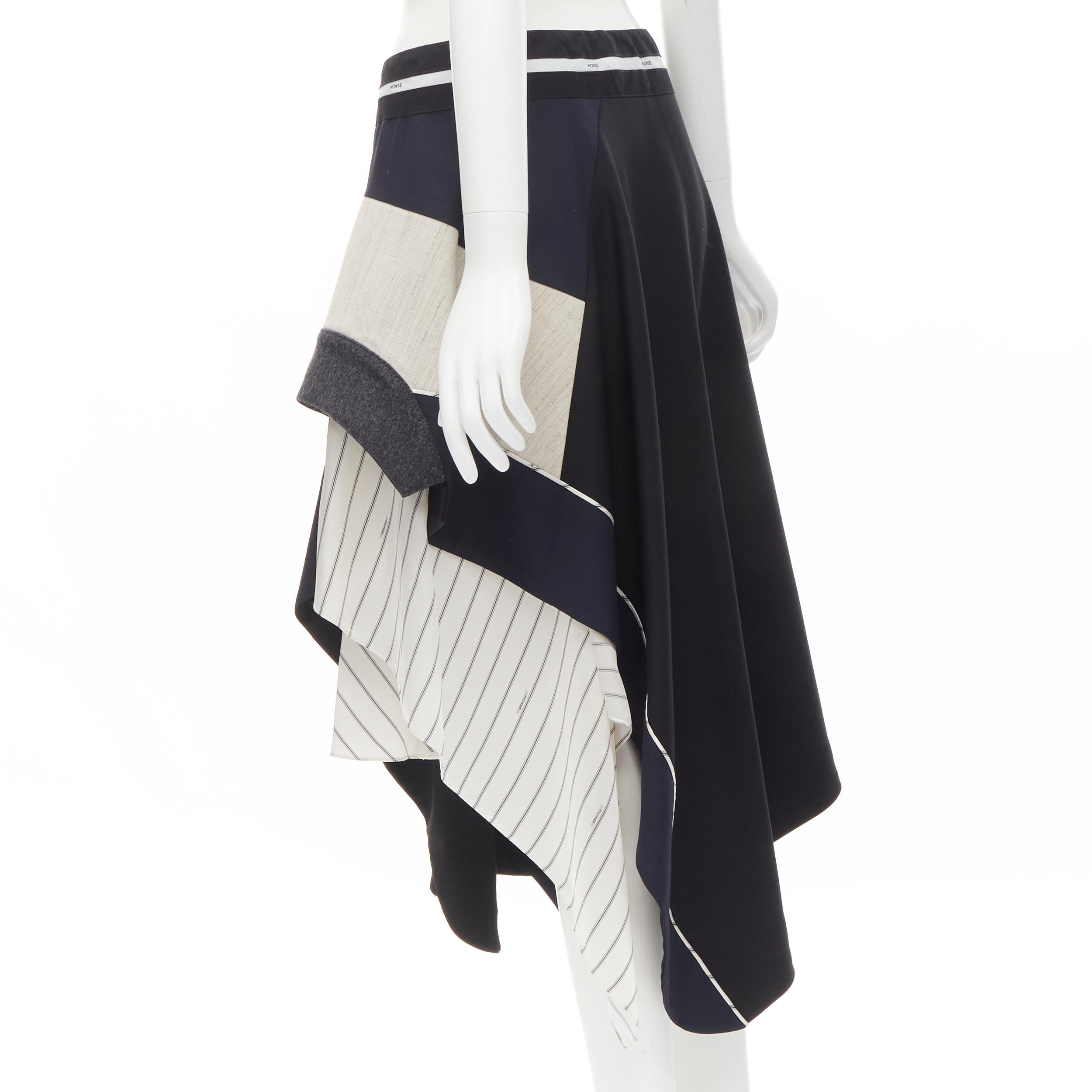 Women's MONSE Runway mixed navy grey patchwork asymmetric skirt US4 S For Sale