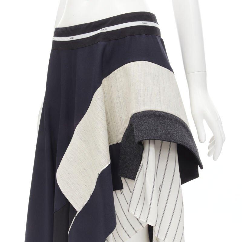 MONSE Runway mixed navy grey patchwork asymmetric skirt US4 S 2