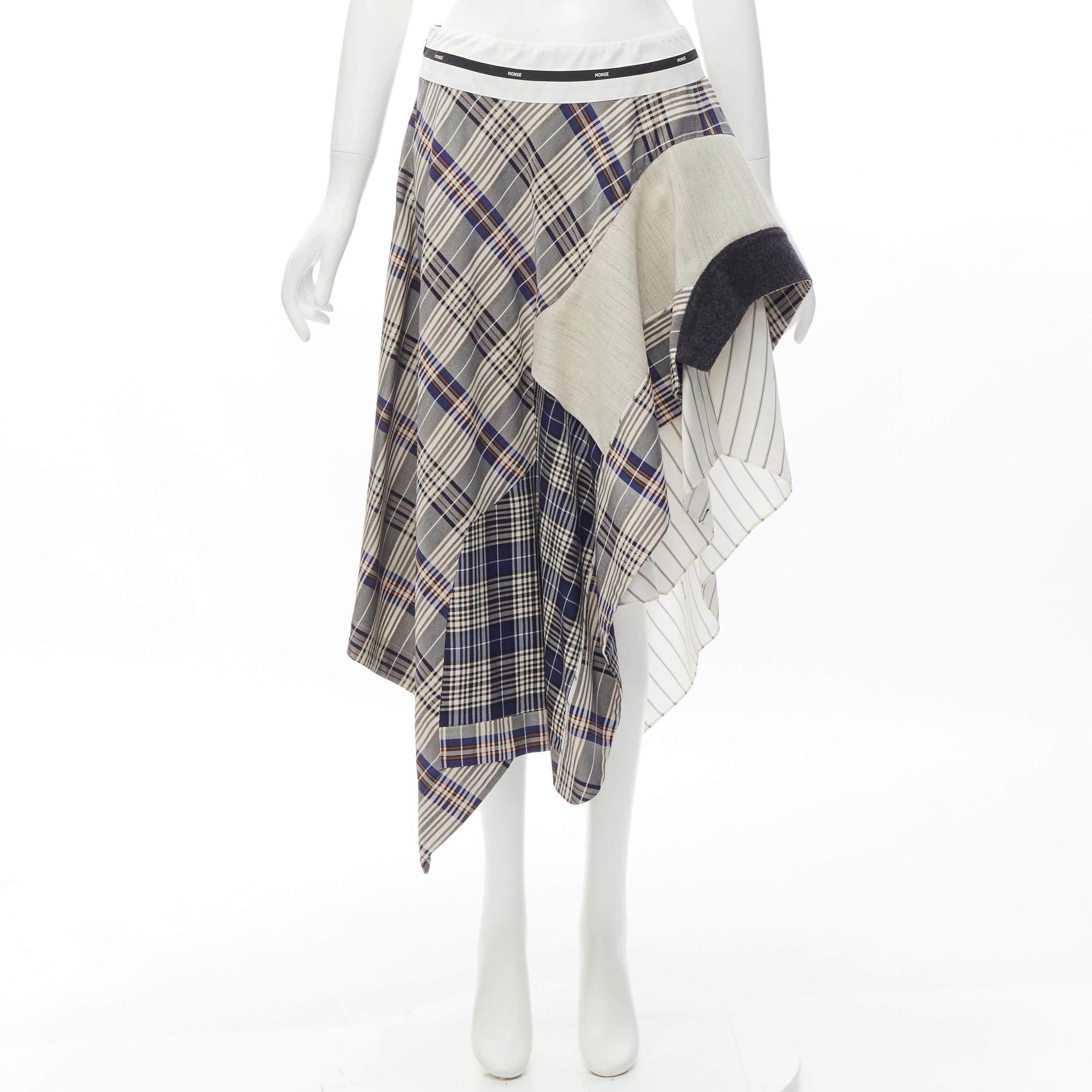 MONSE Runway mixed plaid patchwork asymmetric skirt US2 S For Sale 2