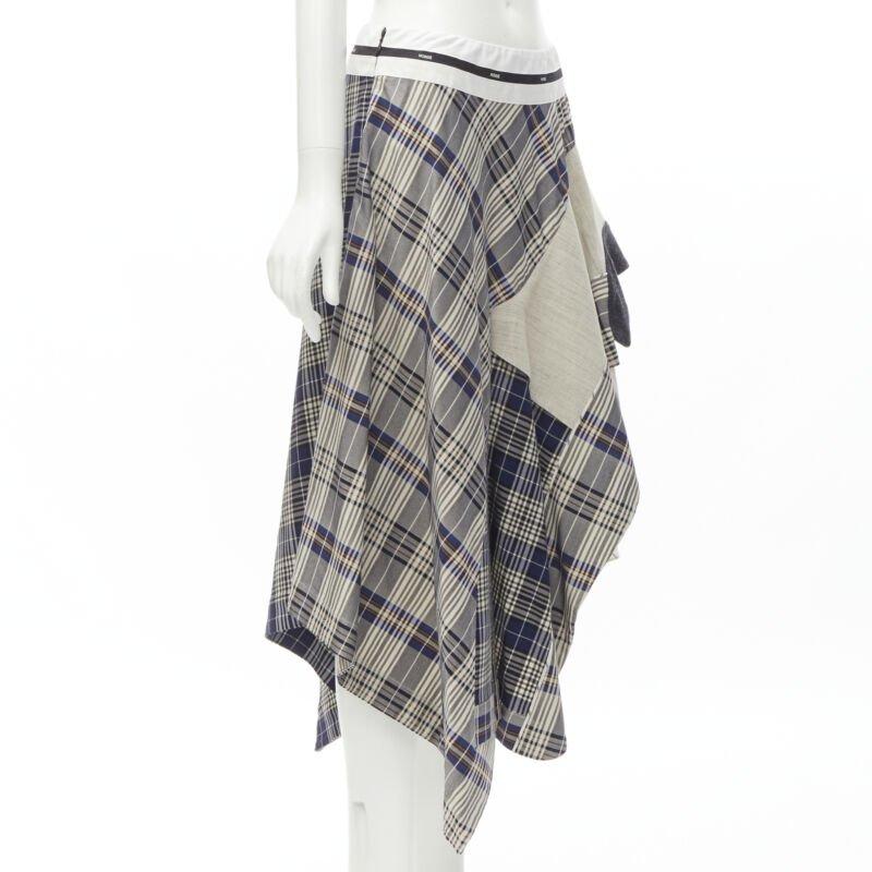 Gray MONSE Runway mixed plaid patchwork asymmetric skirt US2 S
