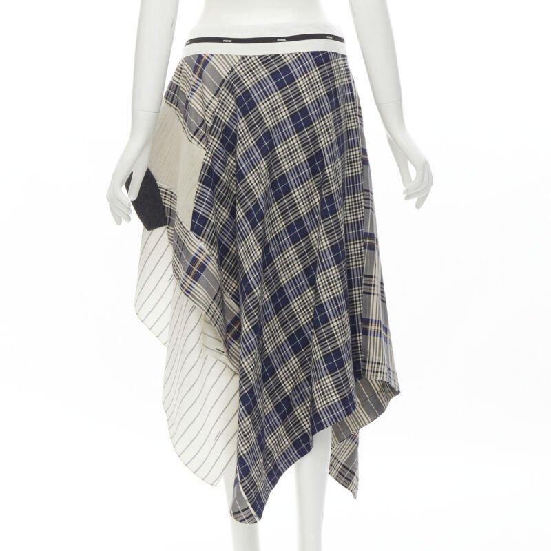 Women's MONSE Runway mixed plaid patchwork asymmetric skirt US2 S