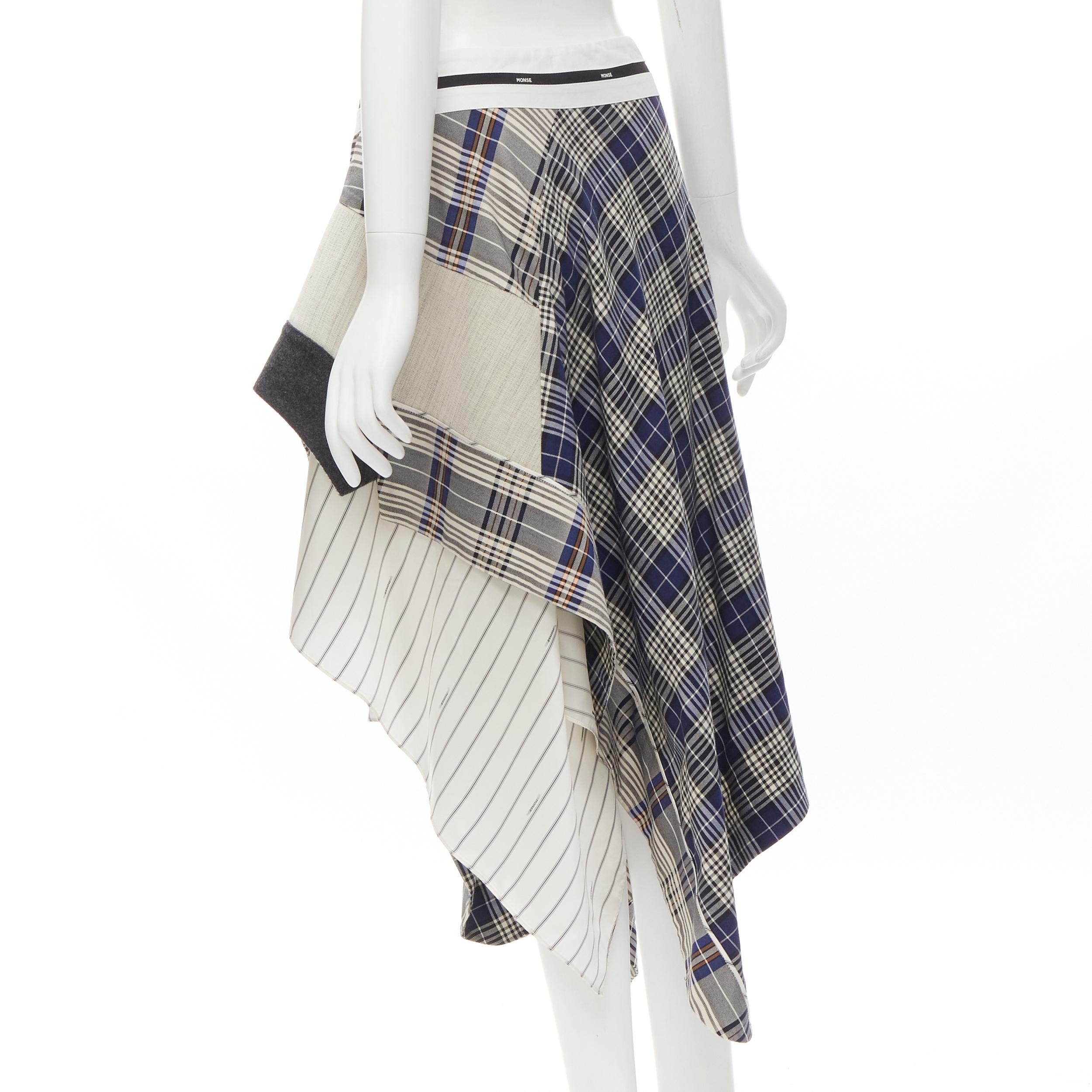 Gray MONSE Runway mixed plaid patchwork asymmetric skirt US2 S For Sale