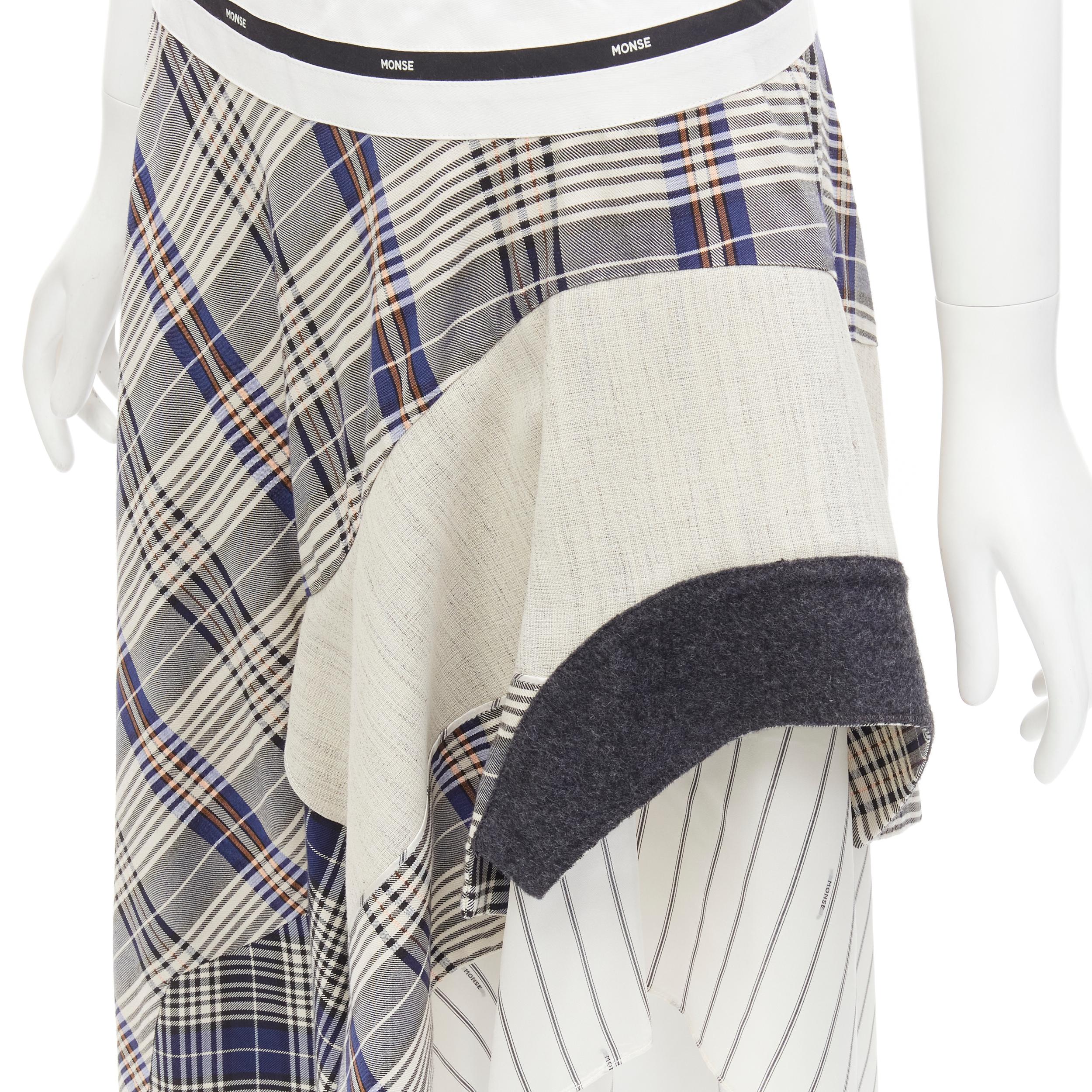 MONSE Runway mixed plaid patchwork asymmetric skirt US2 S In Excellent Condition For Sale In Hong Kong, NT