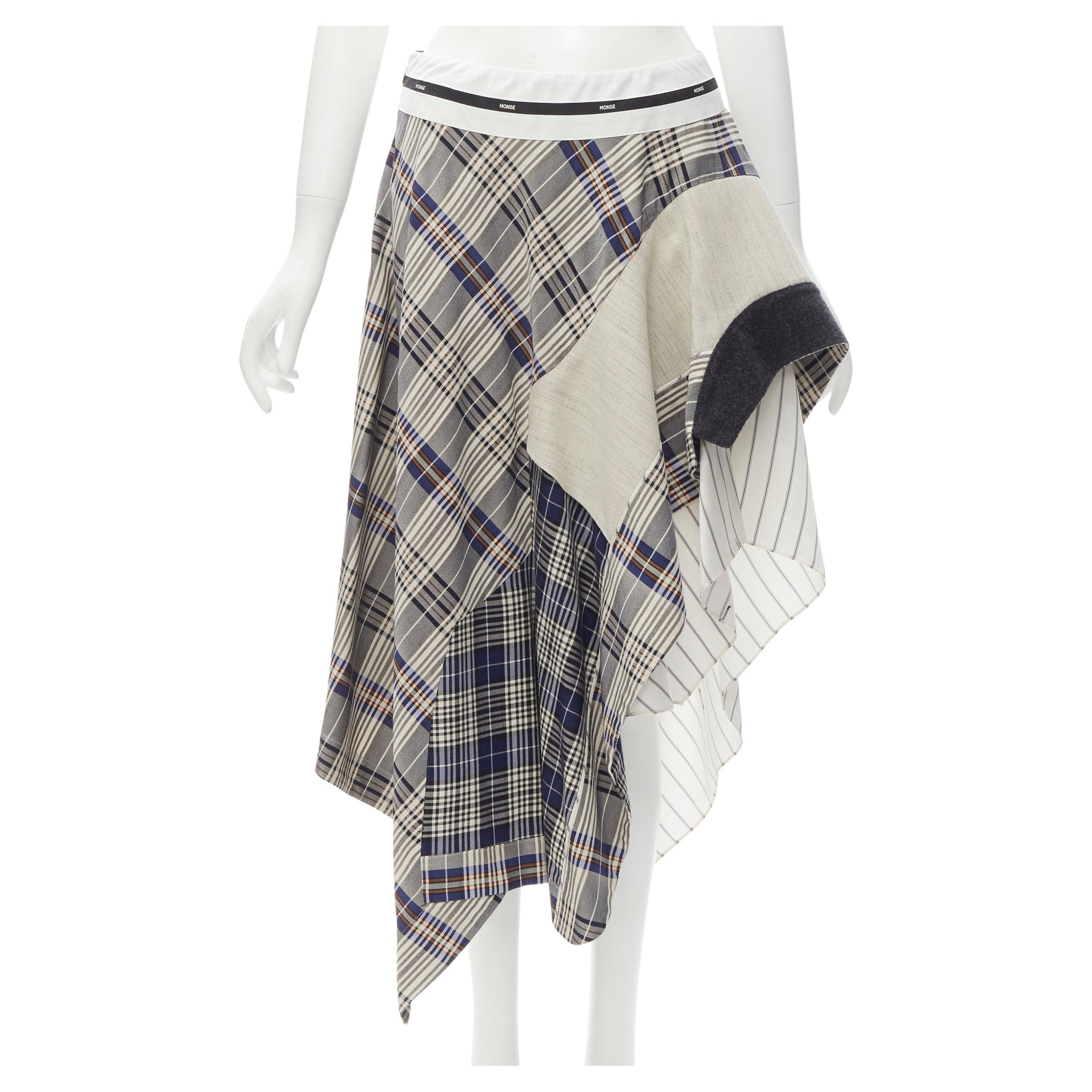 MONSE Runway mixed plaid patchwork asymmetric skirt US2 S For Sale
