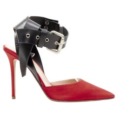 MONSE Runway red satin black punk ankle strap pump EU39