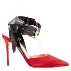 MONSE Runway red satin black punk ankle strap pump EU39