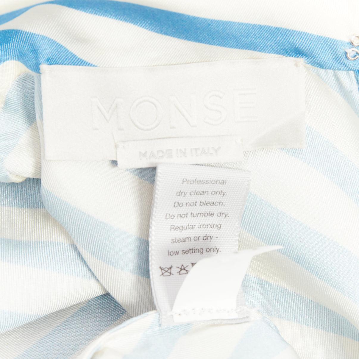 MONSE silk twill blue cream bias cut striped puff sleeve blouse US2 S For Sale 3