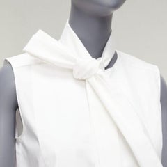 MONSE white cotton blend tie collar minimal classic tunic top US0 XS