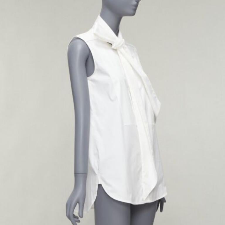 Gray MONSE white cotton blend tie collar minimal classic tunic top US0 XS For Sale