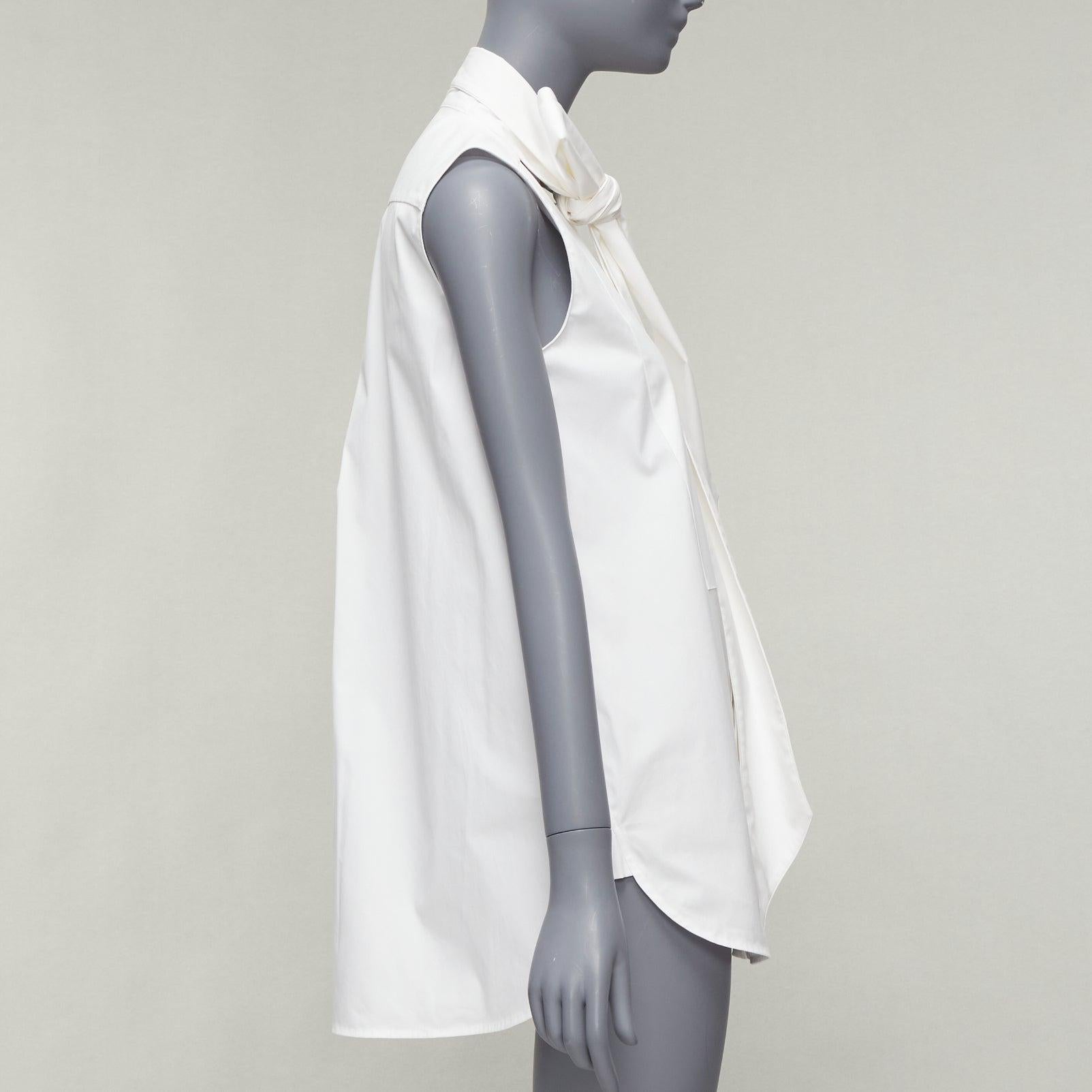 MONSE white cotton blend tie collar minimal classic tunic top US0 XS In Good Condition For Sale In Hong Kong, NT