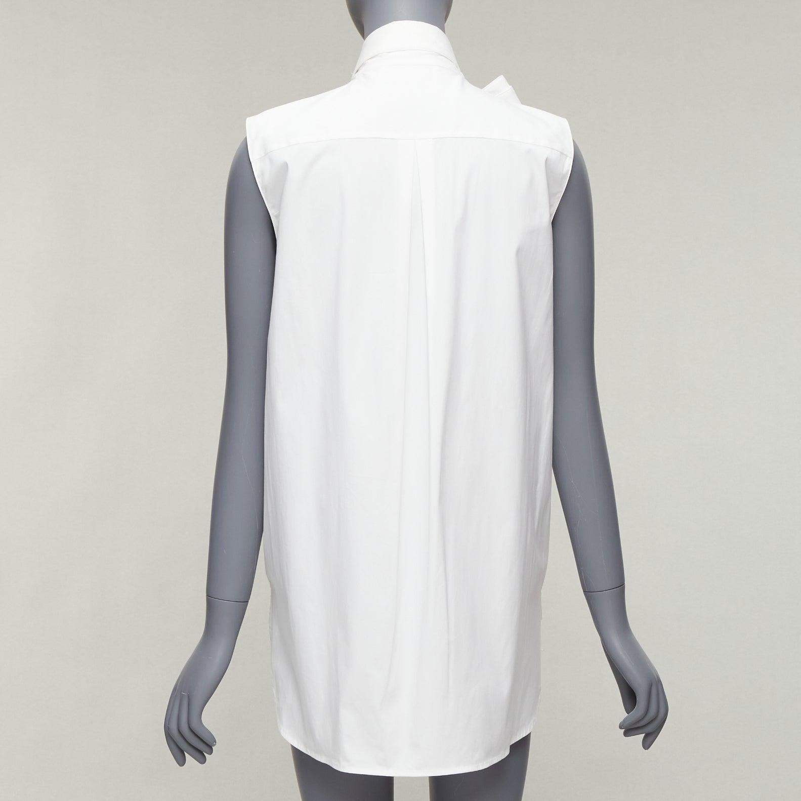 Women's MONSE white cotton blend tie collar minimal classic tunic top US0 XS For Sale