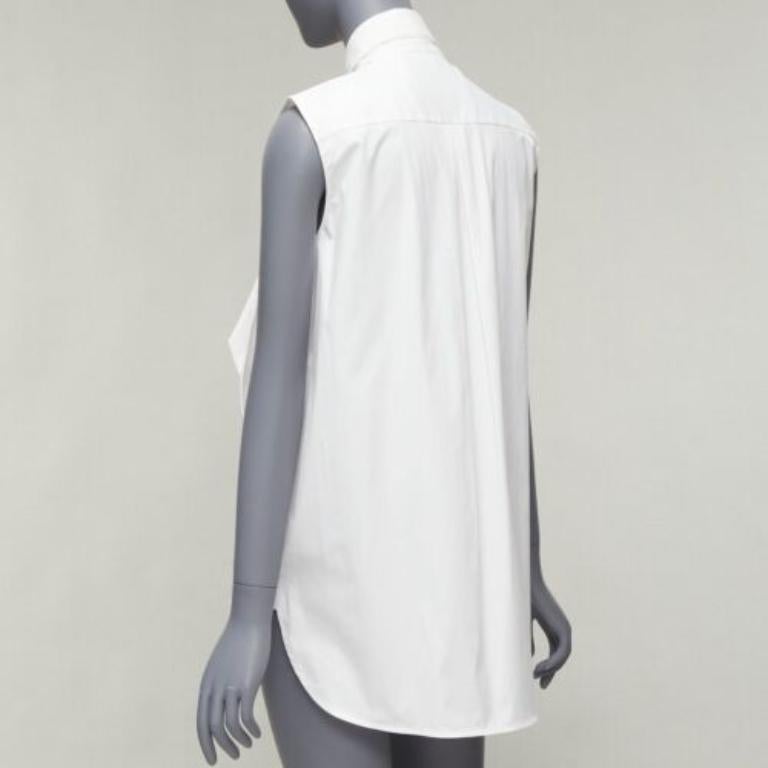 MONSE white cotton blend tie collar minimal classic tunic top US0 XS For Sale 1
