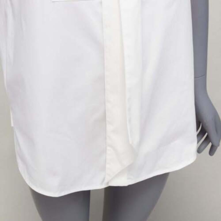 MONSE white cotton blend tie collar minimal classic tunic top US0 XS For Sale 2