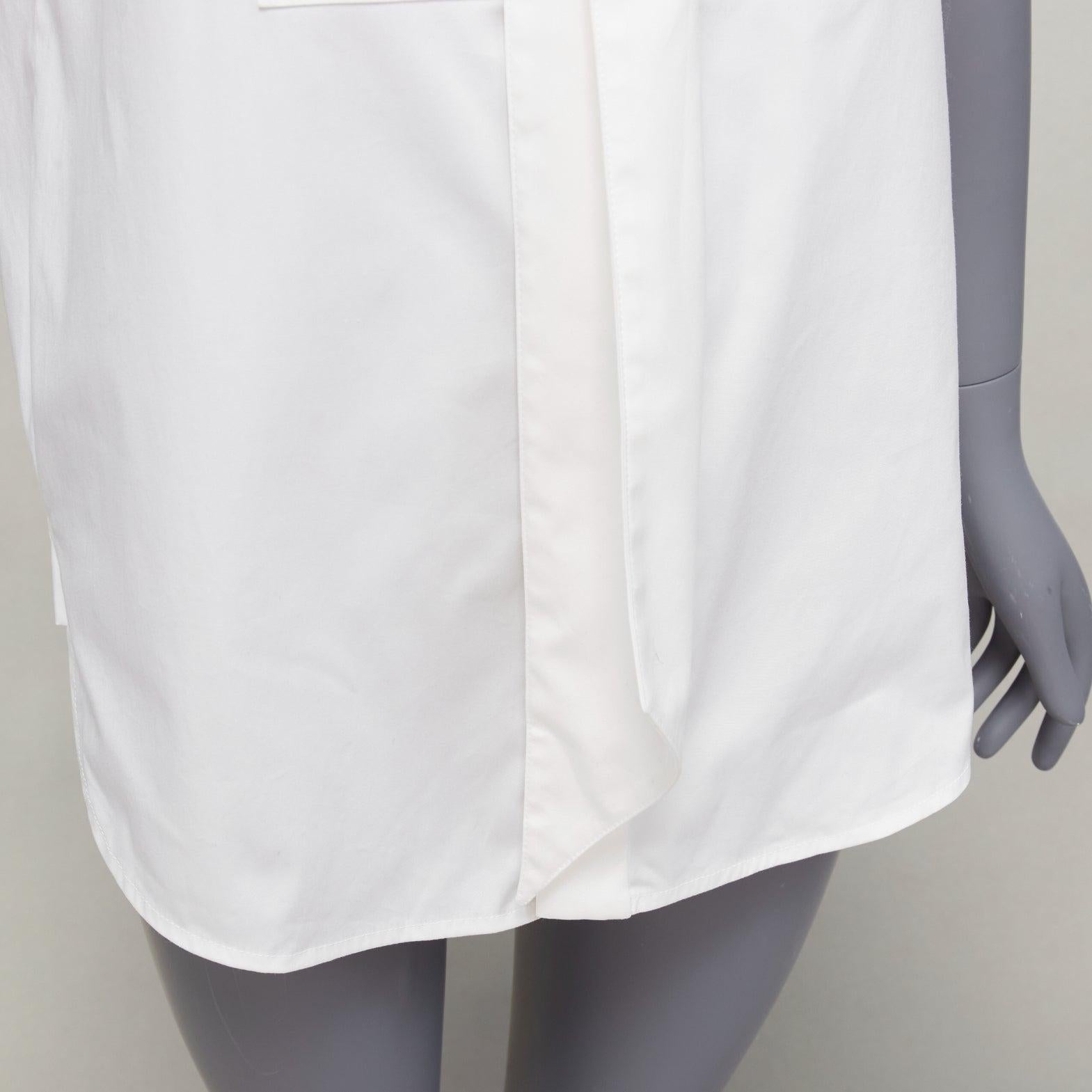 MONSE white cotton blend tie collar minimal classic tunic top US0 XS For Sale 3