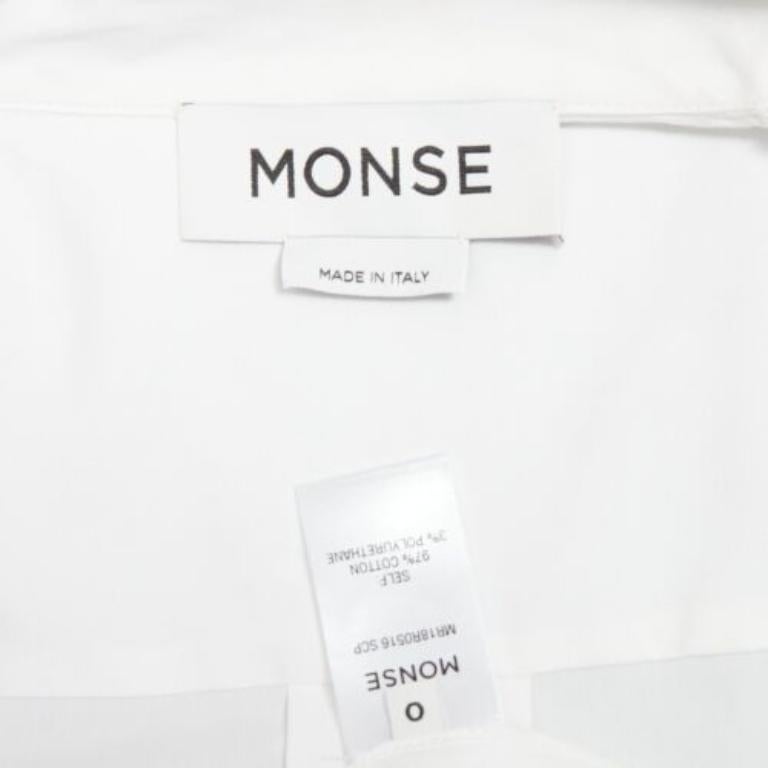 MONSE white cotton blend tie collar minimal classic tunic top US0 XS For Sale 3