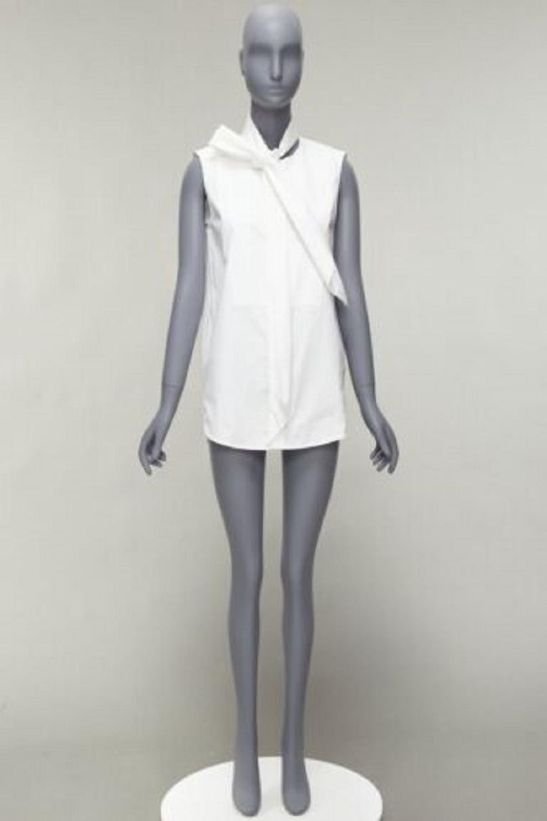 MONSE white cotton blend tie collar minimal classic tunic top US0 XS For Sale 4