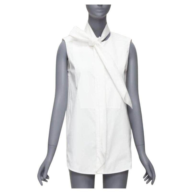 MONSE white cotton blend tie collar minimal classic tunic top US0 XS For Sale