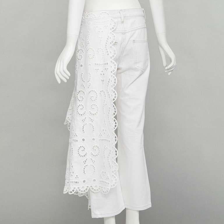 MONSE white denim cotton embroidery anglais draped trim straight leg jeans US2 S For Sale 1