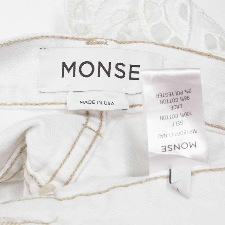 MONSE white denim cotton embroidery anglais draped trim straight leg jeans US2 S For Sale 4