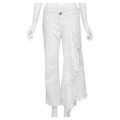 MONSE white denim cotton embroidery anglais draped trim straight leg jeans US2 S