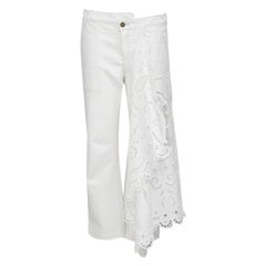 MONSE jeans in denim bianco con ricamo anglais e bordo drappeggiato a gamba dritta US2 S. White
