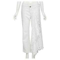 MONSE white denim cotton embroidery anglais draped trim straight leg jeans US2 S