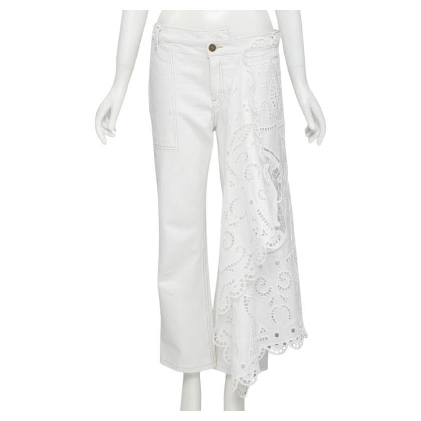 MONSE white denim cotton embroidery anglais draped trim straight leg jeans US2 S For Sale